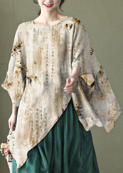 Art Black Phoenix Asymmetrical Design Embroidered Summer Ramie Shirt Tops