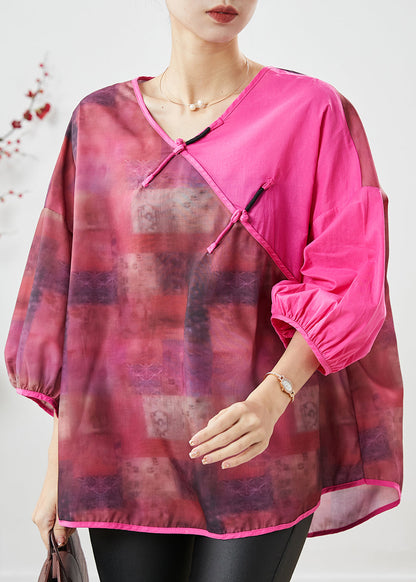 Rose Tie Dye Patchwork Linen Blouse Top Summer