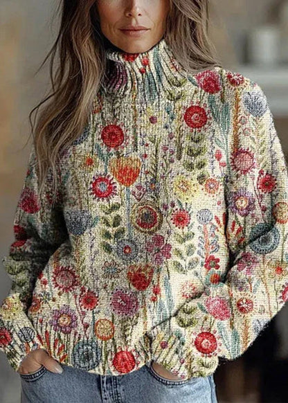 Loose Rose Hign Neck Thick Knit Sweater Tops Winter