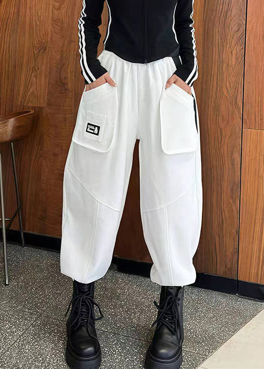 Black Pockets High Waist Cotton Crop Pants Fall