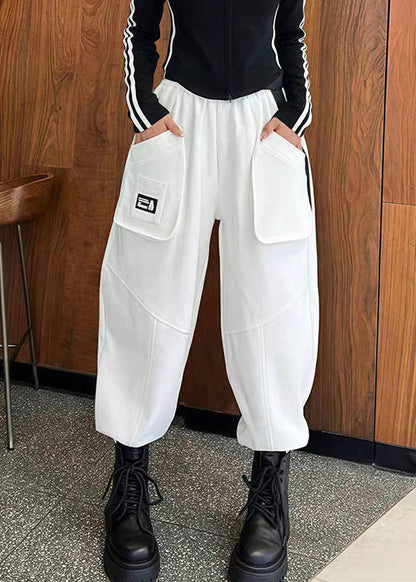 Black Pockets High Waist Cotton Crop Pants Fall
