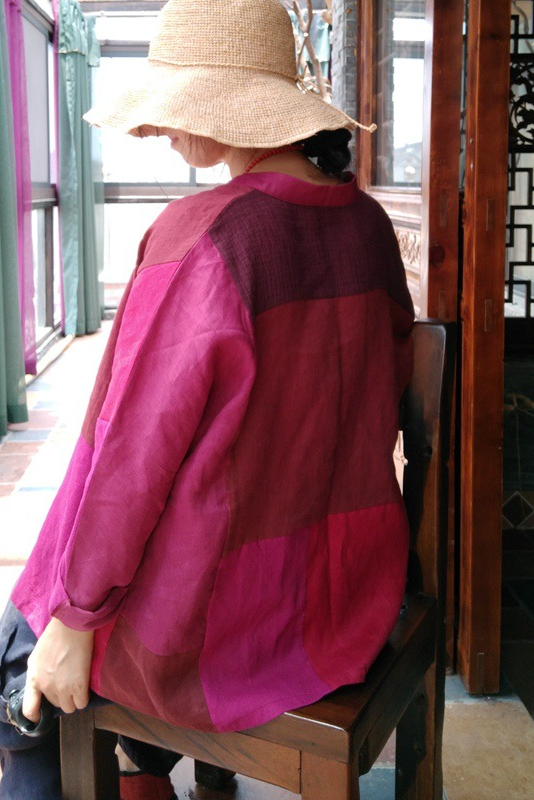 Spring Linen Color Block Button Cardigan