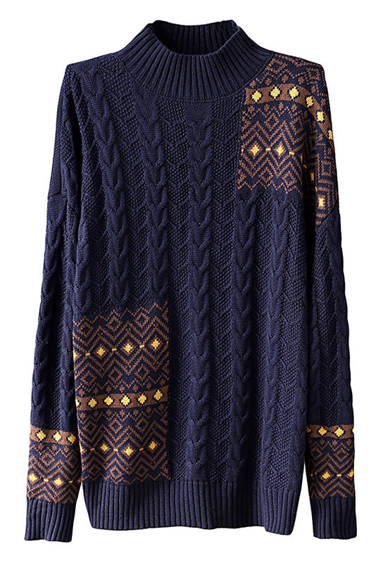 -retro Contrast Sweater Loose Turtleneck Sweater