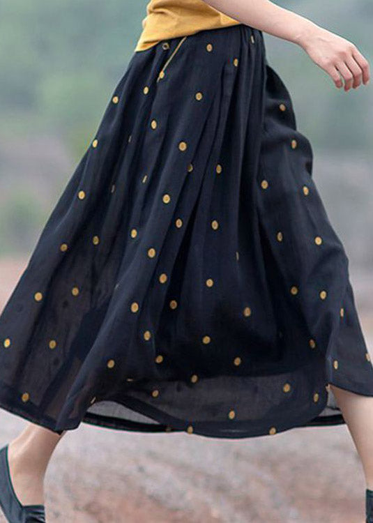Retro Chocolate-flower1 Print Pockets Linen Skirt Summer