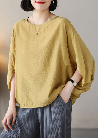 Yellow O-neck Oversized Linen Shirt Top Batwing Sleeve