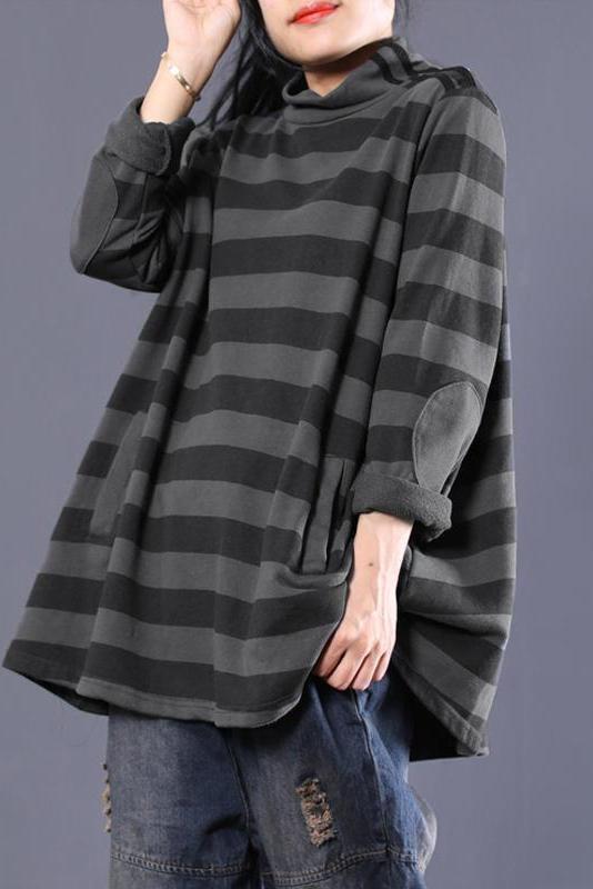 Limited Stock- Female Cotton Striped Turtleneck Sweatshirt