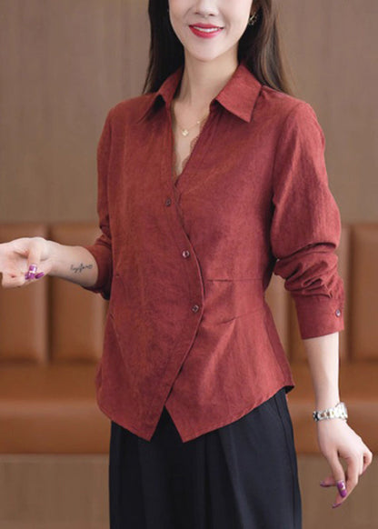 Handmade Red Lace Patchwork Button Shirt Spring