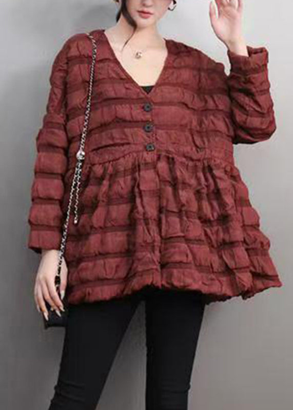 Red Wrinkled Button Parka Winter