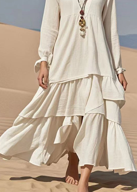 White Oversized Exra Large Hem Cotton Ankle Dress Fall