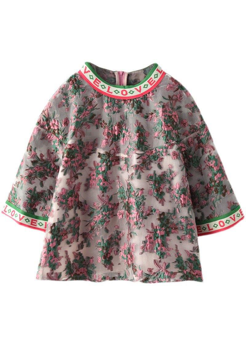 Embroidered Retro O-neck Summer Blouses Half Sleeve