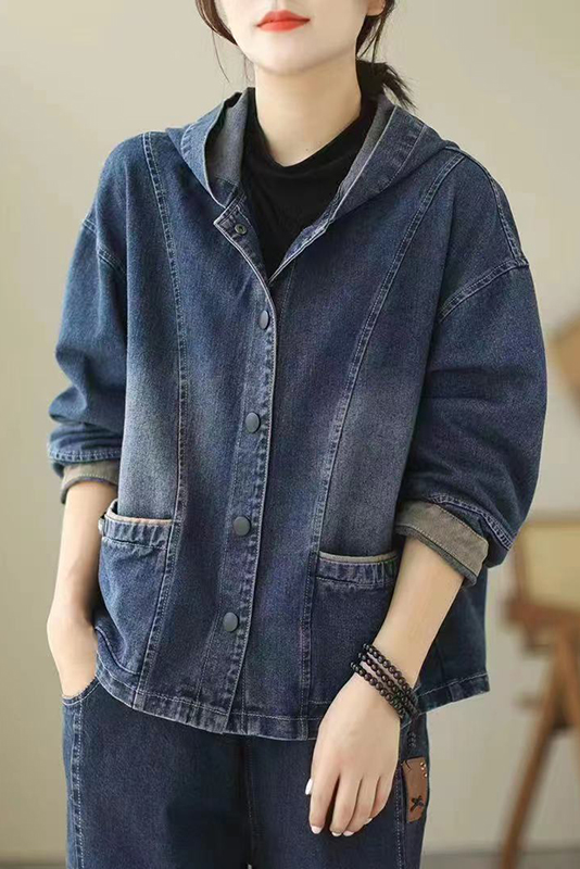 Fall Retro Versatile Short Denim Jacket Hooded Denim Jacket