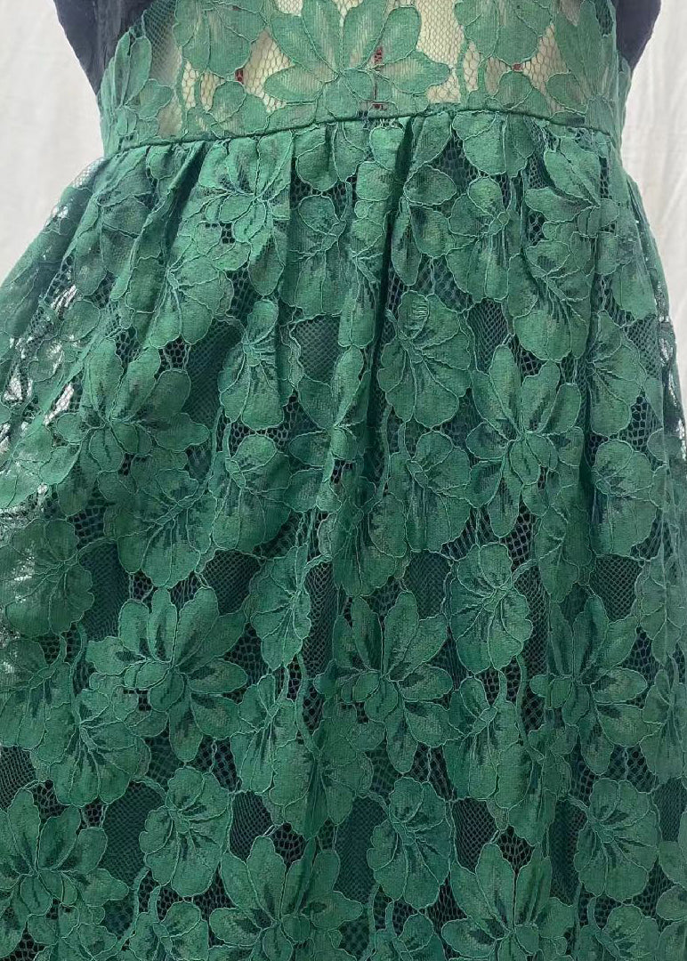 Green Cold Shoulder Patchwork Lace Spaghetti Strap Dress Sleeveless