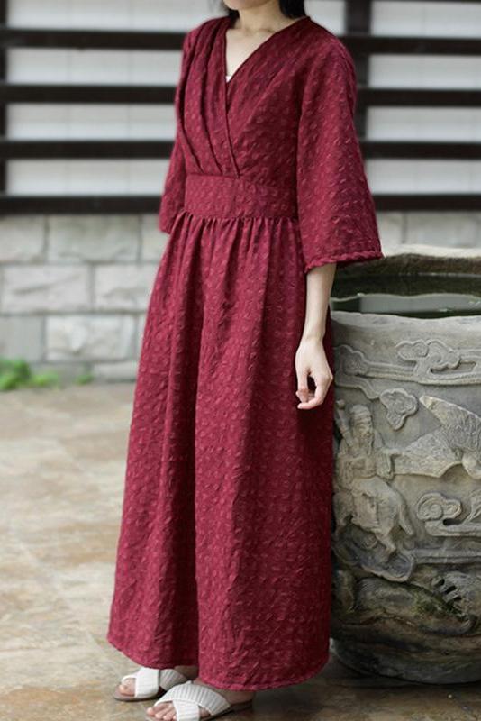 Limited Stock- Flare Sleeve Plaid Lacing V-neck Maxi Dress