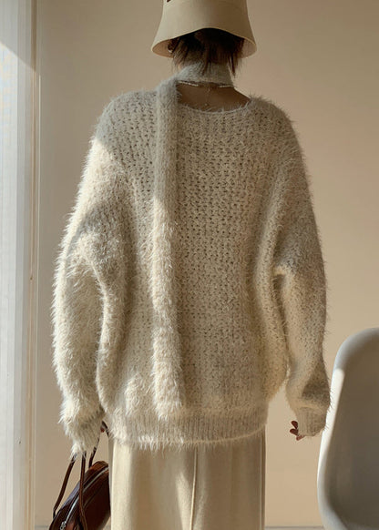 Apricot Cozy Cotton Knit Winter Sweater V Neck