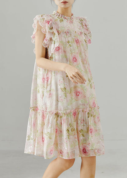 Modern White Sequins Print Silk Party Dress Summer