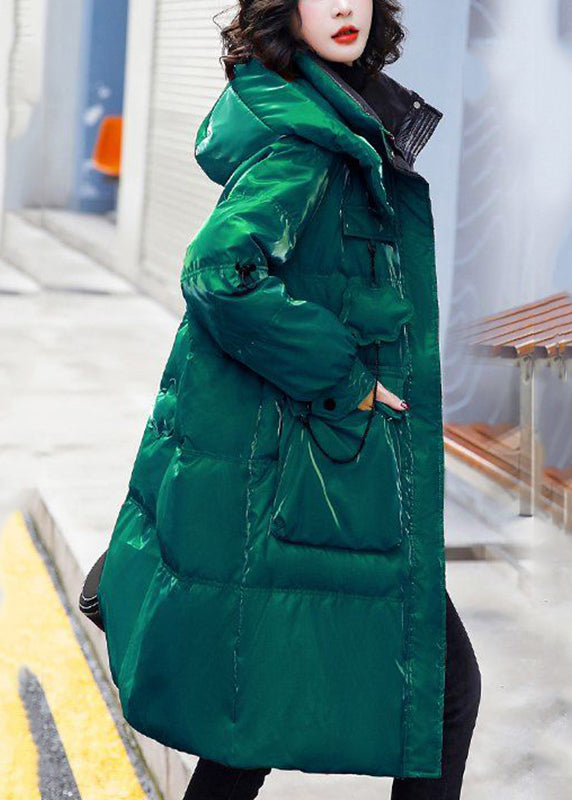 Red Stand Collar Zippered Patchwork Bright Hooded Long Fine Cotton Filled Coats Winter