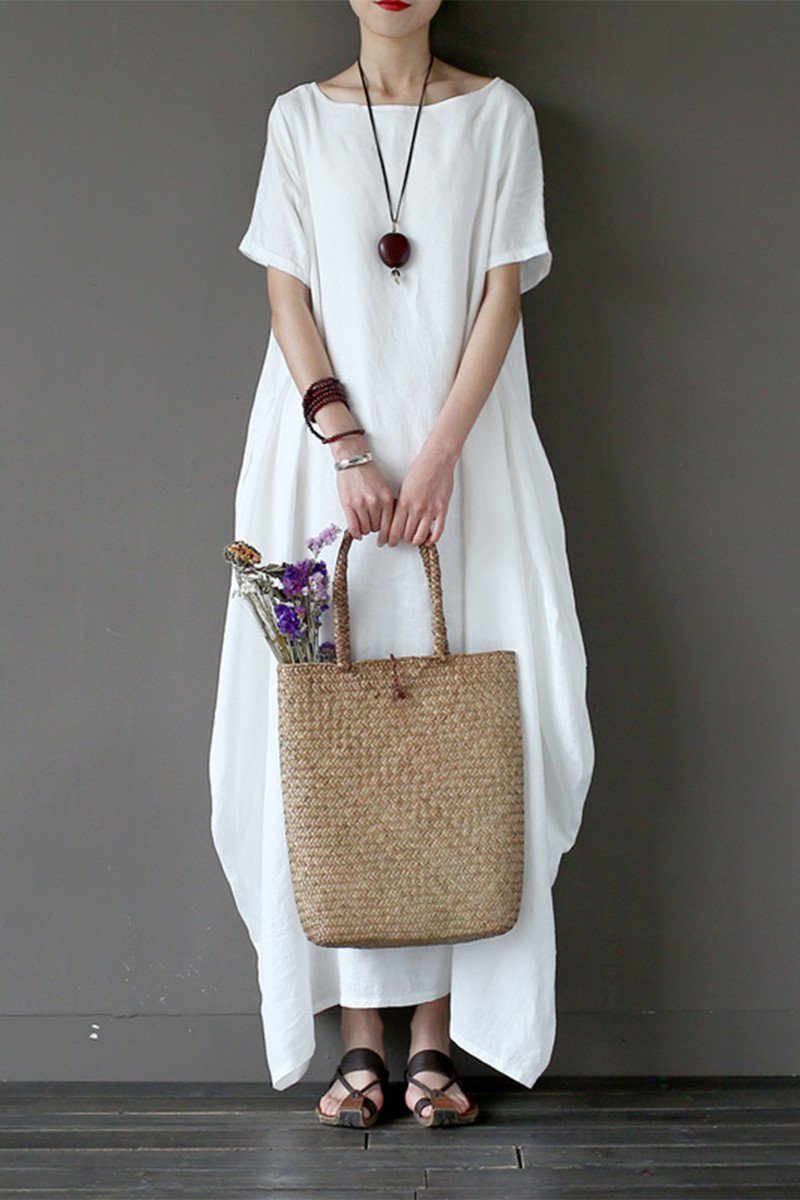 White Linen Summer Maxi Dresses