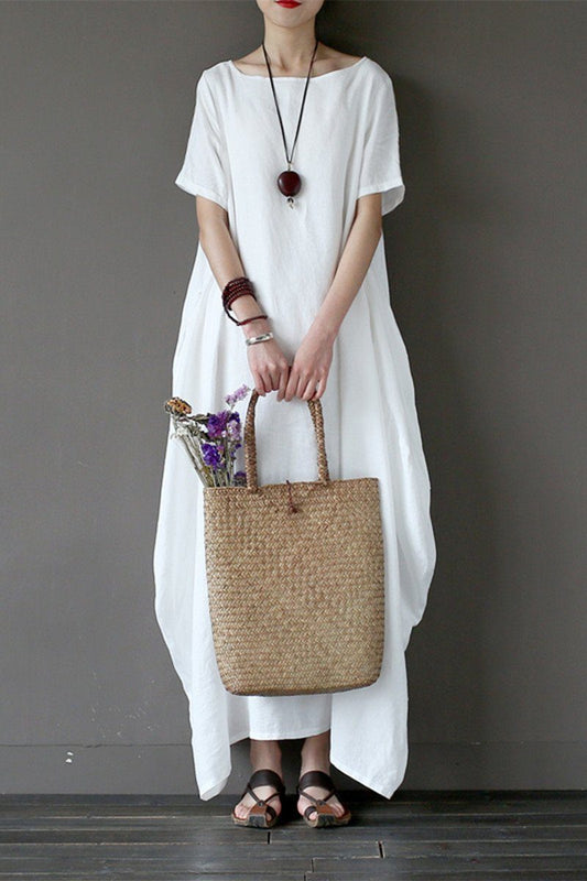 White Linen Summer Maxi Dresses