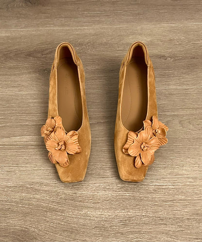Caramel Wedge Heels Shoes Suede Splicing