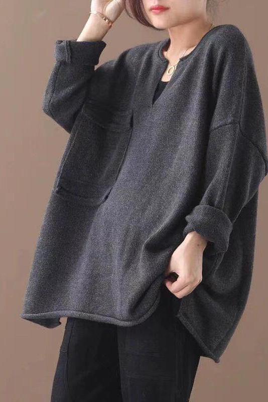 Autumn Big Pocket V-neck Sweater