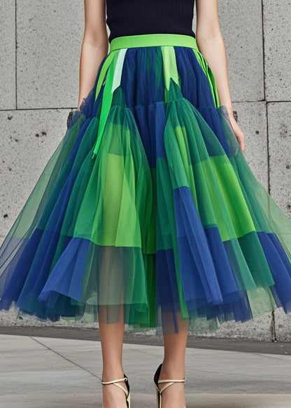 Colorblock Elastic Waist Patchwork Tulle Skirt Summer
