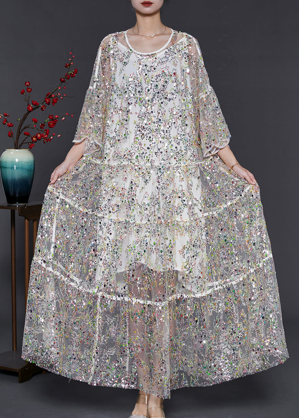 Apricot Sequins Tulle Holiday Dresses Summer