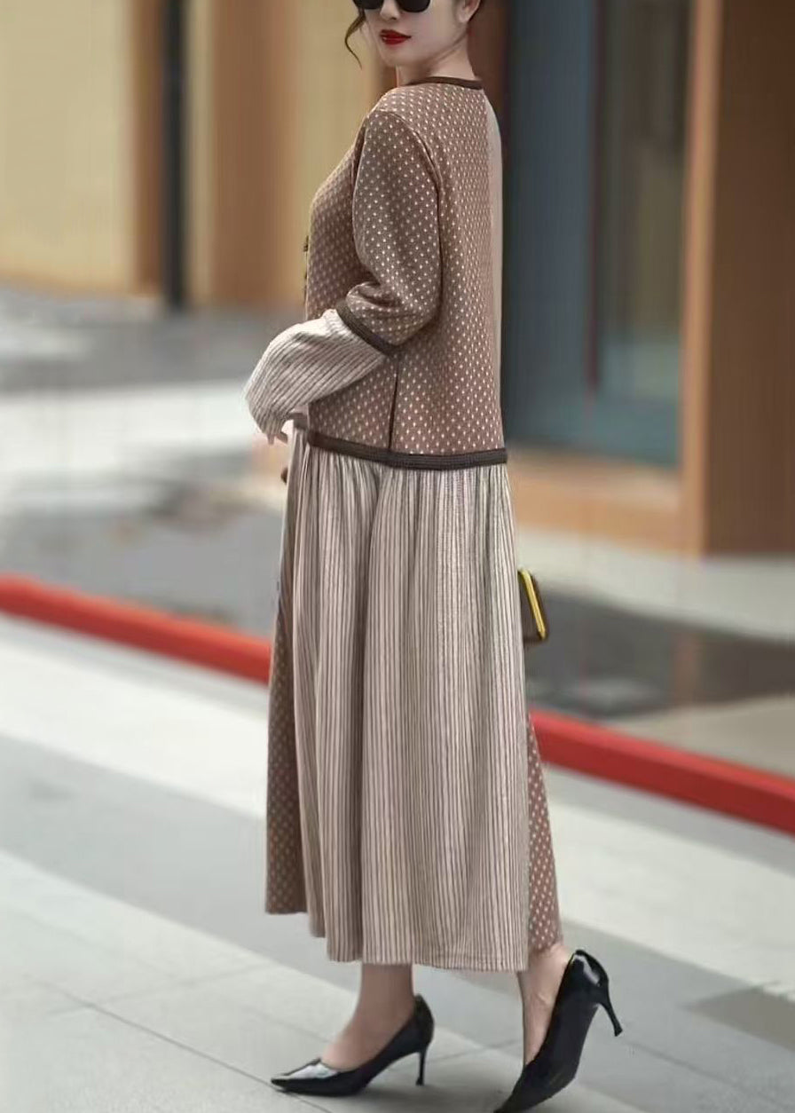 Beige Asymmetrical Patchwork Long Dresses Winter