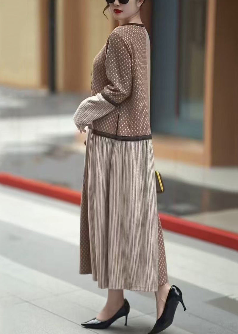 Beige Asymmetrical Patchwork Long Dresses Winter
