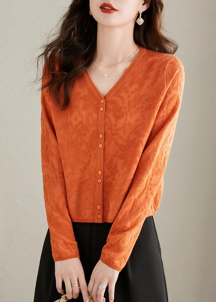 Jacquard Yellow V Neck Button Knit Cardigan Fall