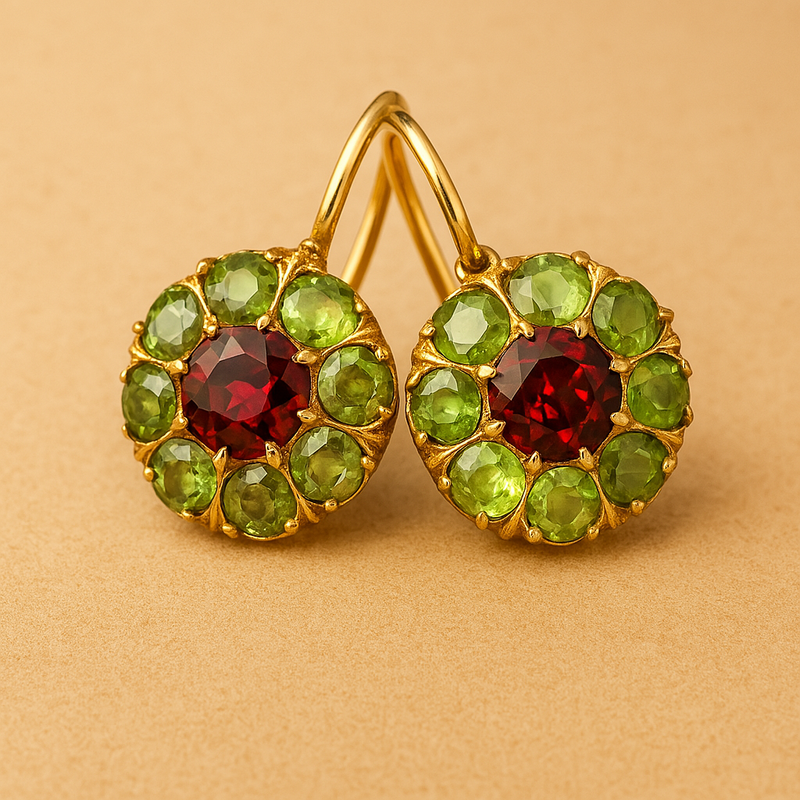 Rounded Green & Red Crystal Earrings