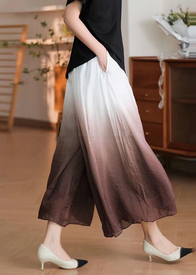 Gradient Brown Cotton Crop Pants a Line Spring