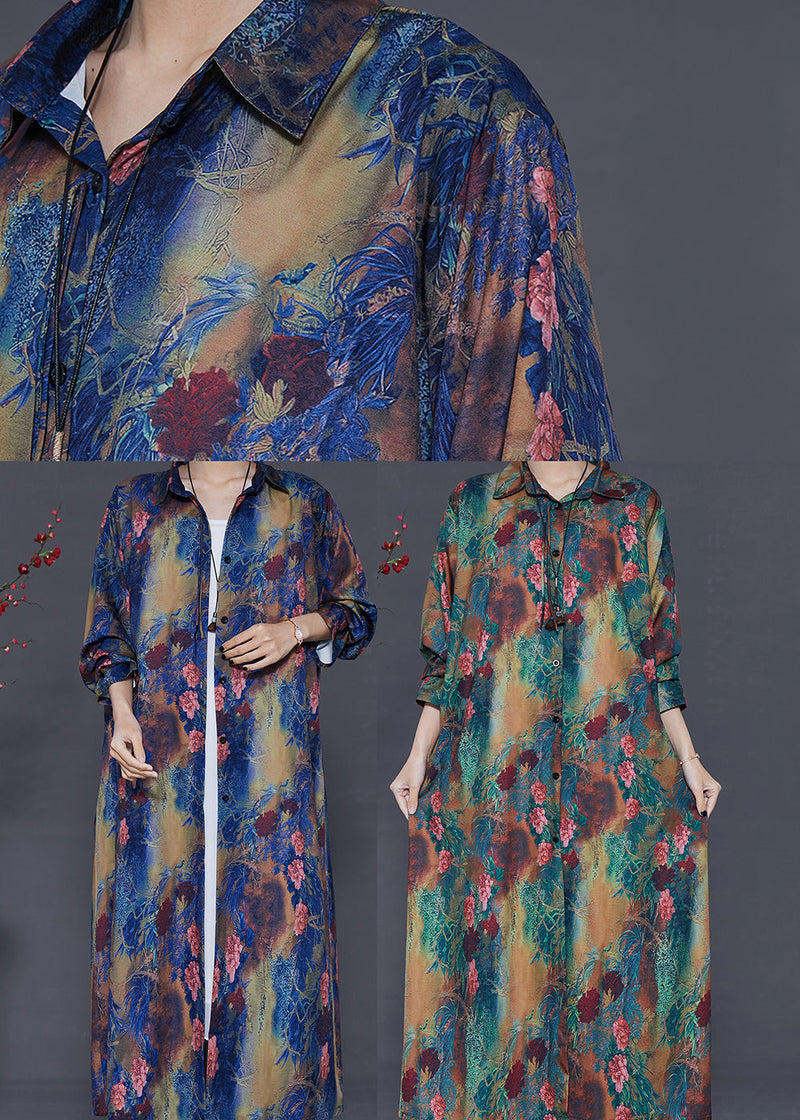 Blue Peter Pan Collar Tie Dye Silk Shirt Dress Summer