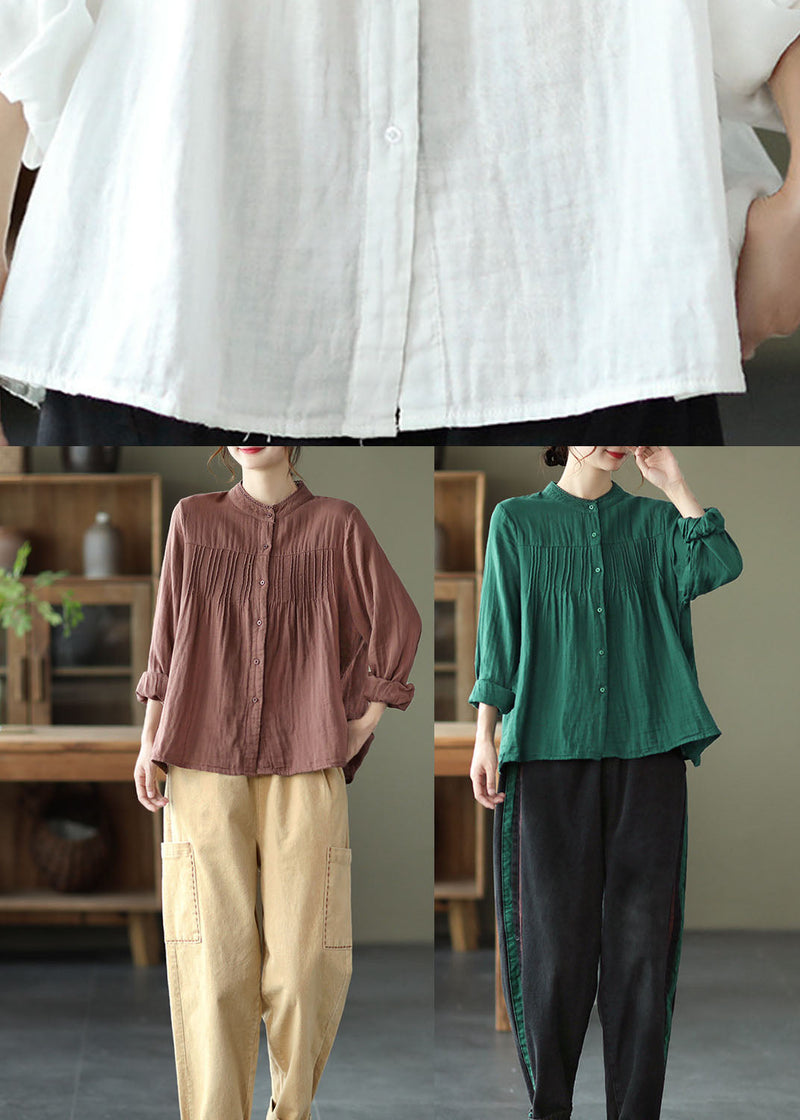 Green Loose Button Fall Shirt Top