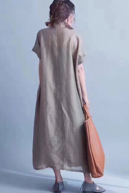 Green Silk Linen Long Dress Wind Coat Q