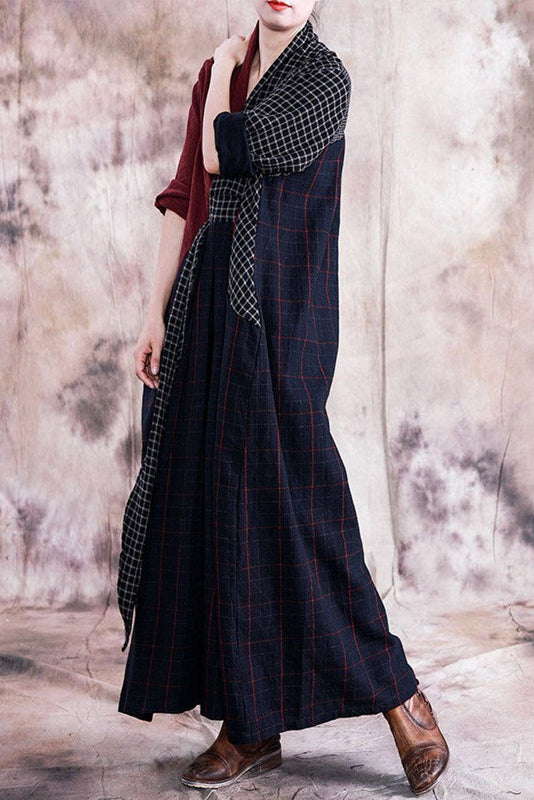 -fall Retro Cotton Linen Dress Stitching Robe Dress