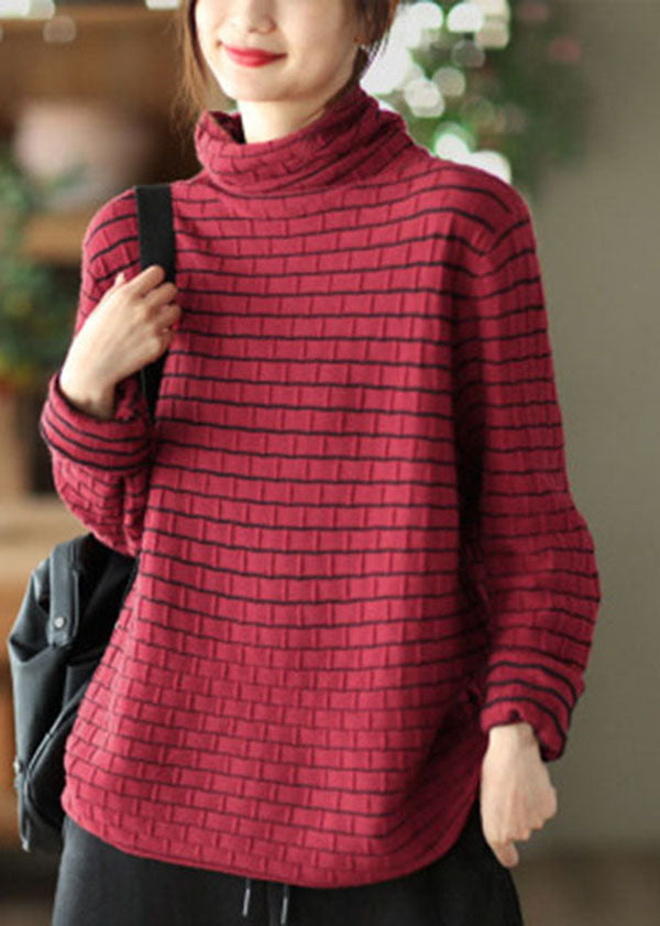 Orange Turtle Neck Striped Knit Sweaters Winter