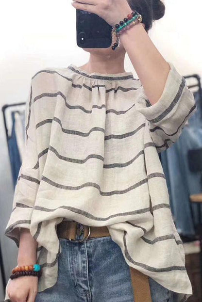 Limited Stock- Loose Chiffon Linen Striped Long Sleeve Shirt