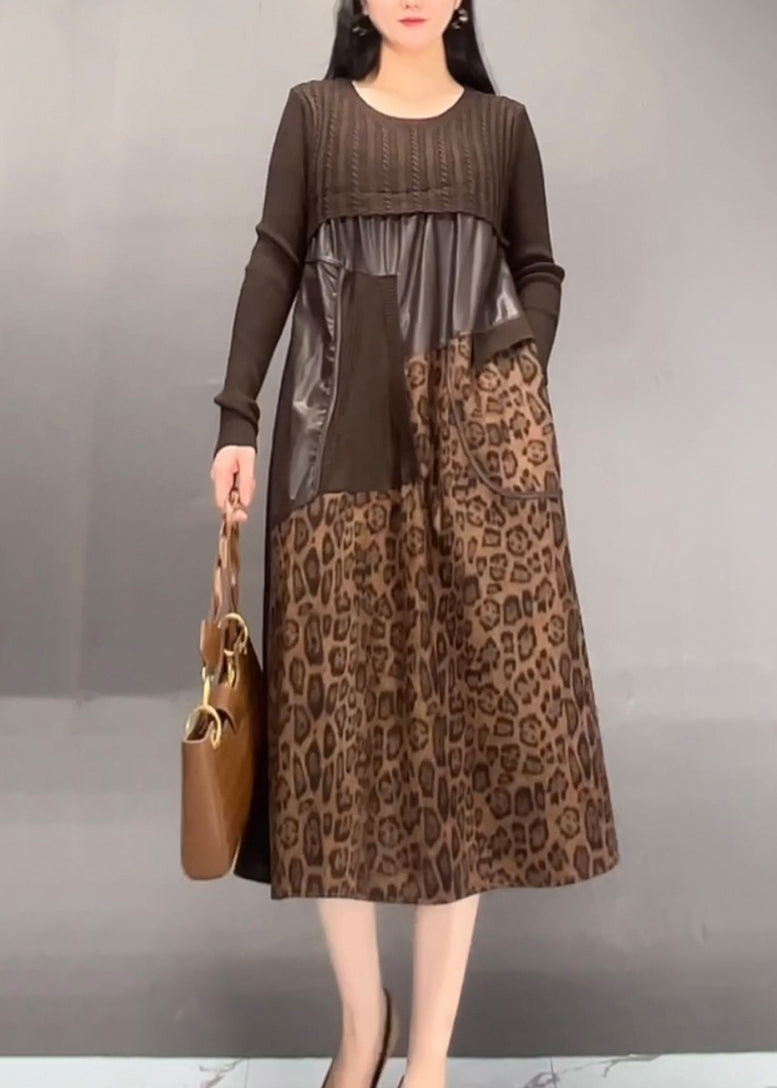 Black Print Patchwork Wrinkled Maxi Dress Fall