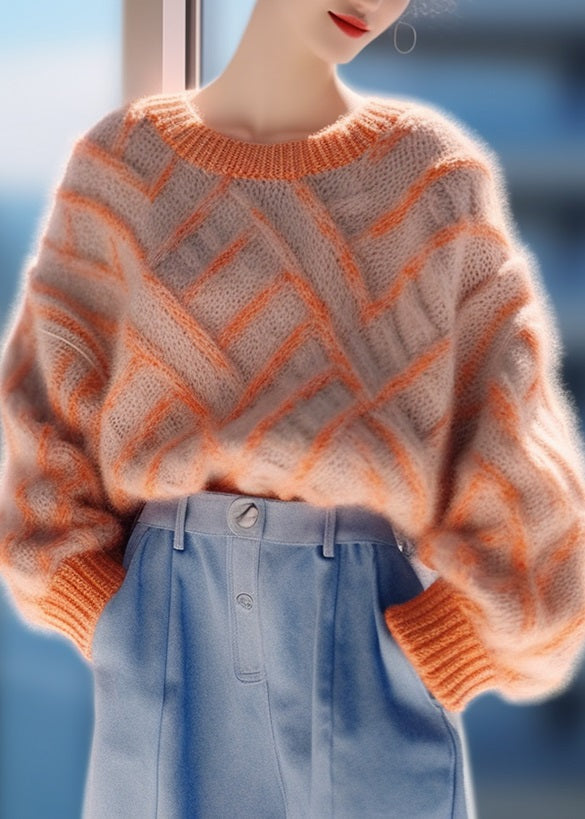 Orange O Neck Cozy Thick Knit Pullover Sweaters Winter