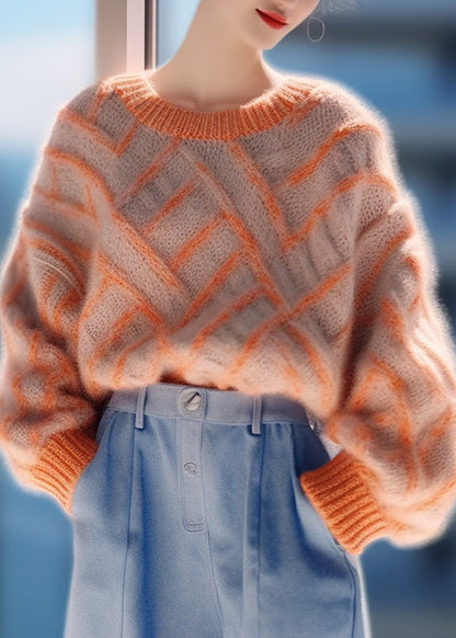 Orange O Neck Cozy Thick Knit Pullover Sweaters Winter