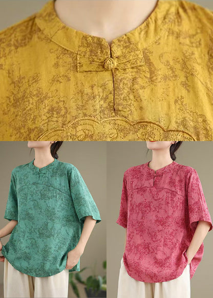 Rose Print Cotton Blouse Top Half Sleeve