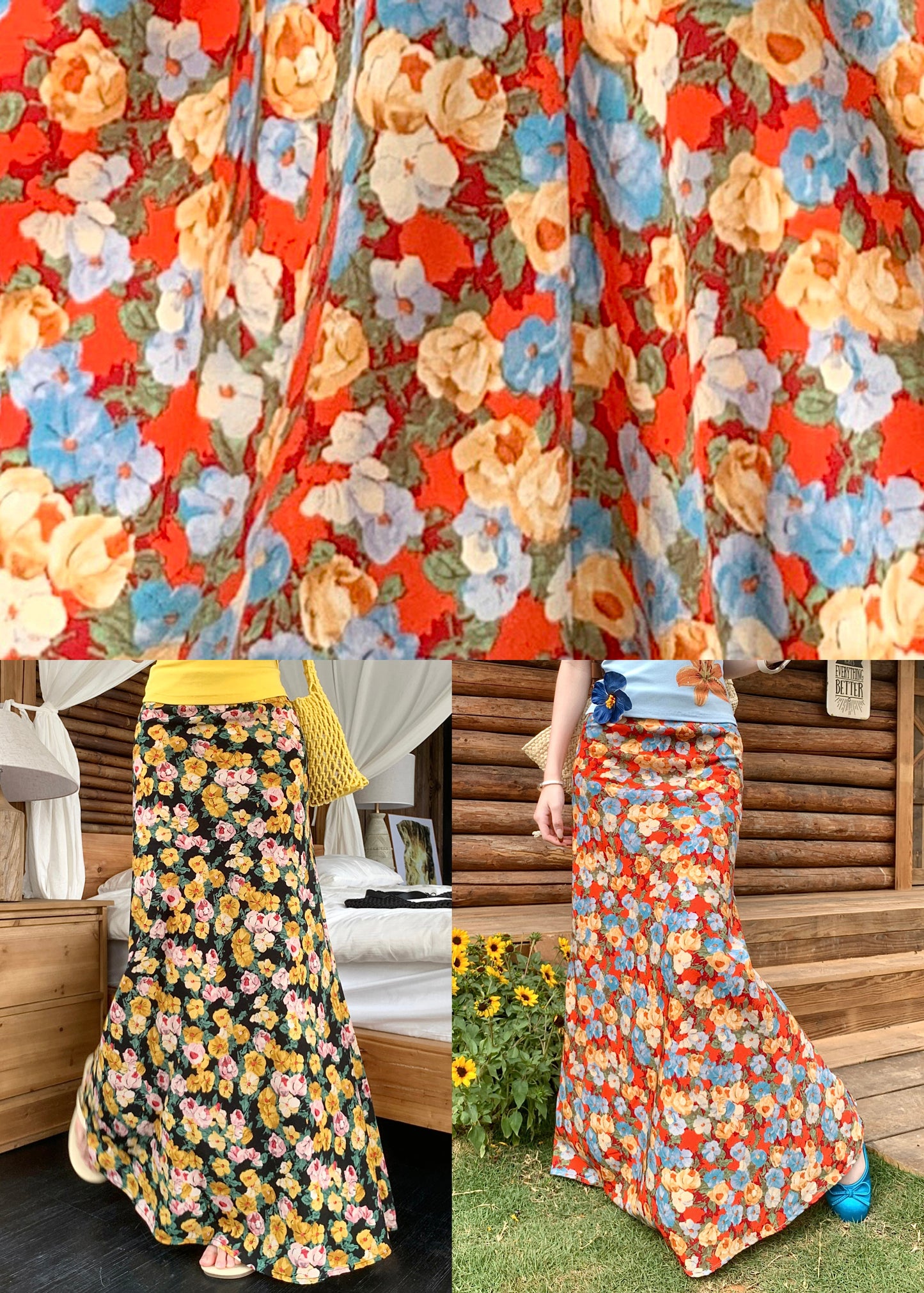 Novelty Orange Print High Waist Cotton Skirts Summer