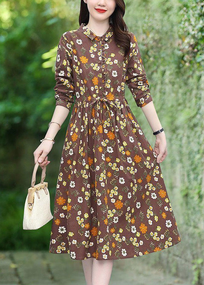 Handmade Brown Cinched Cotton Vacation Dresses Spring