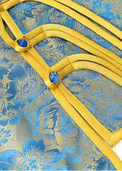 French Blue O-neck Asymmetrical Jacquard Silk Top Half Sleeve