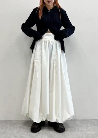 White Cotton Lantern Skirt High Waist Wrinkled Summer