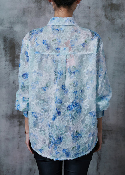 Blue Tie Dye Upf 50+ Shirt Tops Tasseled Summer