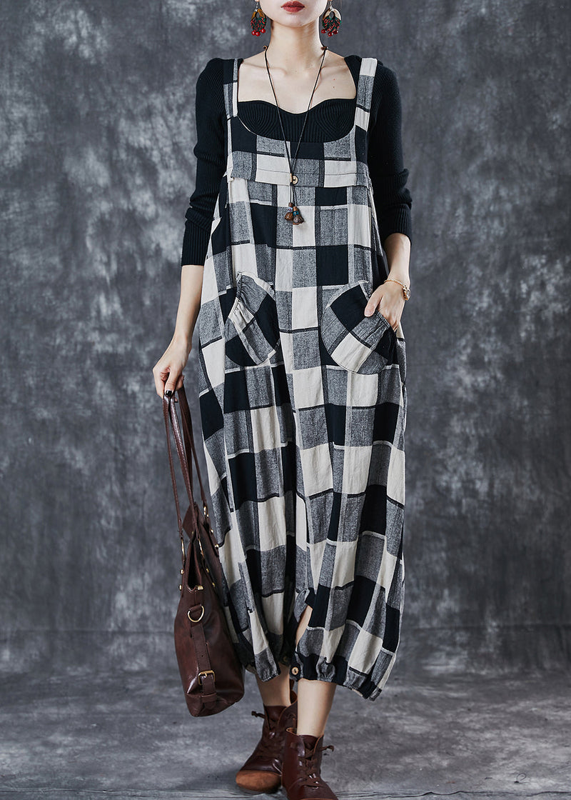 Grey Plaid Cotton Harem Pants Jumpsuits Oversized Spring