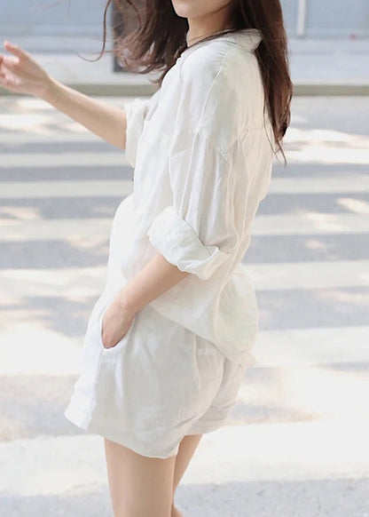 Linen Shirts and Shorts Two Pieces Set Summer
