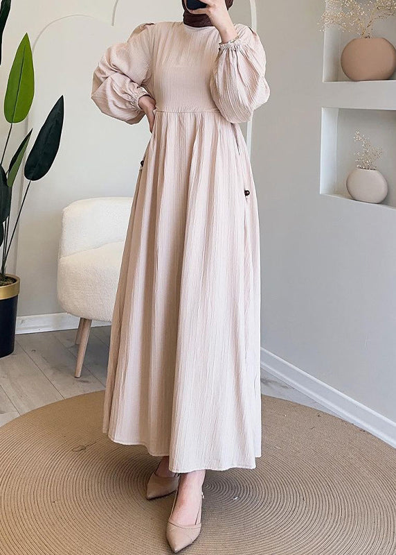 Green Wrinkled Lace Up Long Dress Fall