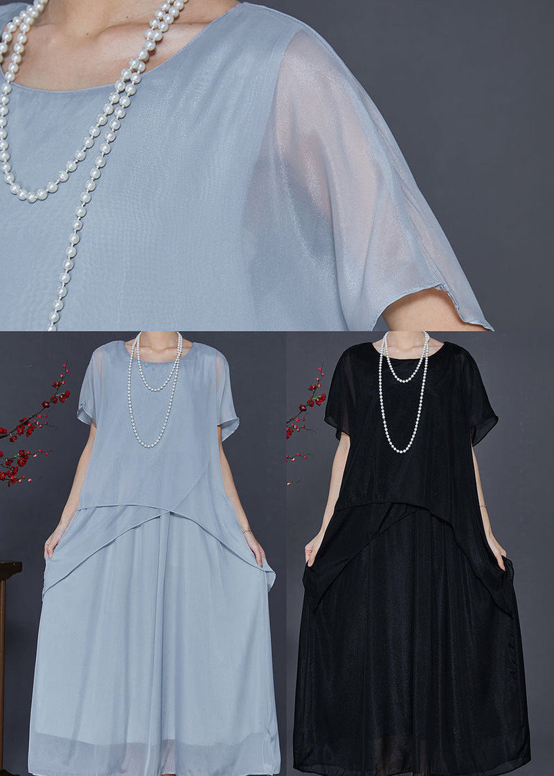 Light Grey Oversized Patchwork Silk Ankle Dress Summer